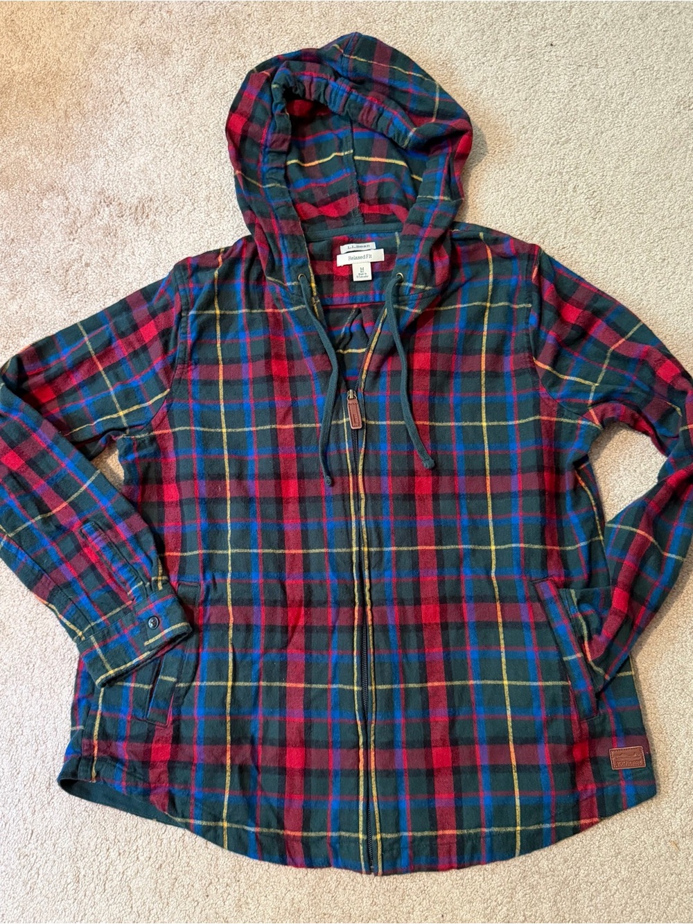 L.L. Bean Plaid Hooded Zip Jacket - Red, Green & Blue